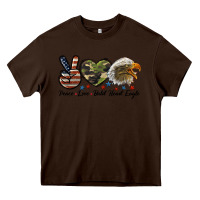 Chocolate Brown peace love bald head eagle Heavy Core Tee - LillyAllenDesigns