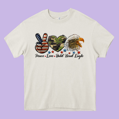Peace Love Bald Head Eagle Heavy Core Tee Designed By Lillyallendesigns