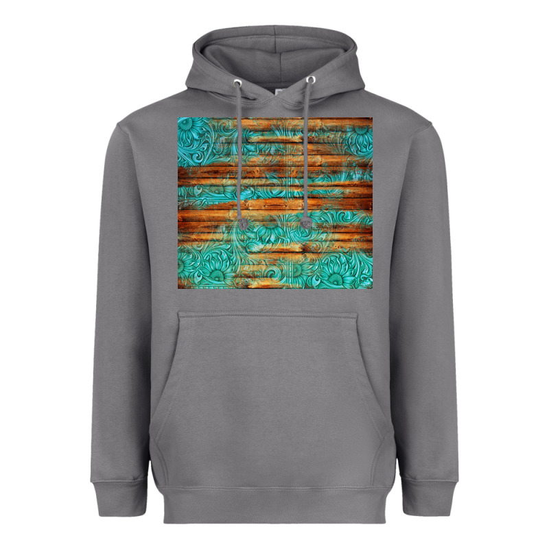 Turquoise  Leather And Wooden Pattern Tumbler Heavyweight Hoodie by Jasminsmagicworld | Teevron