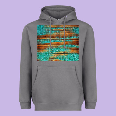 Turquoise  Leather And Wooden Pattern Tumbler Heavyweight Hoodie Designed By Jasminsmagicworld