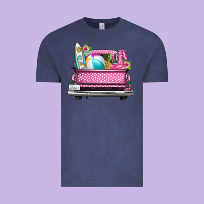 Summer Pink Truck Beach Vintage Tee Designed By Texasbilliewilder