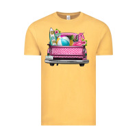 Vintage Mustard summer pink truck beach Vintage Tee - texasbilliewilder