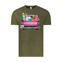 Vintage Olive summer pink truck beach Vintage Tee - texasbilliewilder