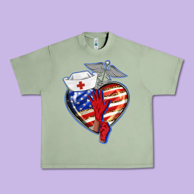 Patriotic Nurse Love Urban Heavy Tee Designed By Barkaloodesign