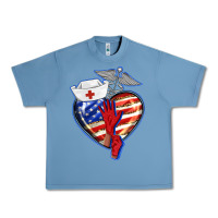 Pebble Blue patriotic nurse love Urban Heavy Tee - BarkalooDesign