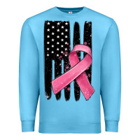 Ocean Blue breast cancer ribbon american flag Premium Sweatshirt - MaliasSmallBusiness