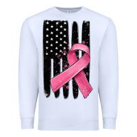 White breast cancer ribbon american flag Premium Sweatshirt - MaliasSmallBusiness