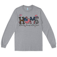 Heather Grey home of the free beacuse of the brave Long Sleeve Tee - CowhideDigitalArt