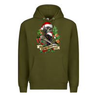 Army Green Merry Christmas skeleton with black cat Premium Hoodie - NancyCooperArtShop