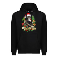 Black Merry Christmas skeleton with black cat Premium Hoodie - NancyCooperArtShop