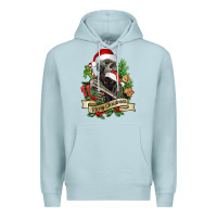 Blue Mist Merry Christmas skeleton with black cat Premium Hoodie - NancyCooperArtShop