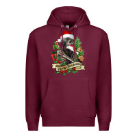 Burgundy Merry Christmas skeleton with black cat Premium Hoodie - NancyCooperArtShop