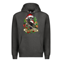 Charcoal Heather Merry Christmas skeleton with black cat Premium Hoodie - NancyCooperArtShop