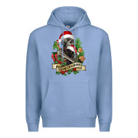 Colony Blue Merry Christmas skeleton with black cat Premium Hoodie - NancyCooperArtShop