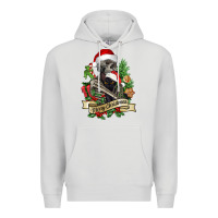 Dove Grey Merry Christmas skeleton with black cat Premium Hoodie - NancyCooperArtShop