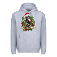 Heather Grey Merry Christmas skeleton with black cat Premium Hoodie - NancyCooperArtShop