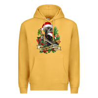 Mustard Merry Christmas skeleton with black cat Premium Hoodie - NancyCooperArtShop