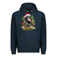 Navy Merry Christmas skeleton with black cat Premium Hoodie - NancyCooperArtShop