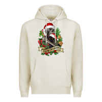 Oatmeal Heather Merry Christmas skeleton with black cat Premium Hoodie - NancyCooperArtShop