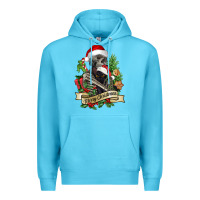 Ocean Blue Merry Christmas skeleton with black cat Premium Hoodie - NancyCooperArtShop