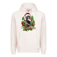 Pale Pink Merry Christmas skeleton with black cat Premium Hoodie - NancyCooperArtShop