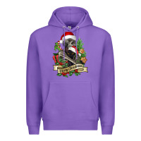 Purple Merry Christmas skeleton with black cat Premium Hoodie - NancyCooperArtShop