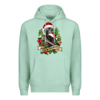 Seafoam Merry Christmas skeleton with black cat Premium Hoodie - NancyCooperArtShop