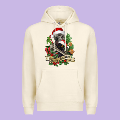 Merry Christmas Skeleton With Black Cat Premium Hoodie Designed By Nancycooperartshop