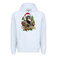White Merry Christmas skeleton with black cat Premium Hoodie - NancyCooperArtShop