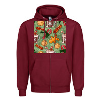 Burgundy christmas hot chocolate and cookies seamless pattern Zipper Hoodie - BundleAndBundleShop