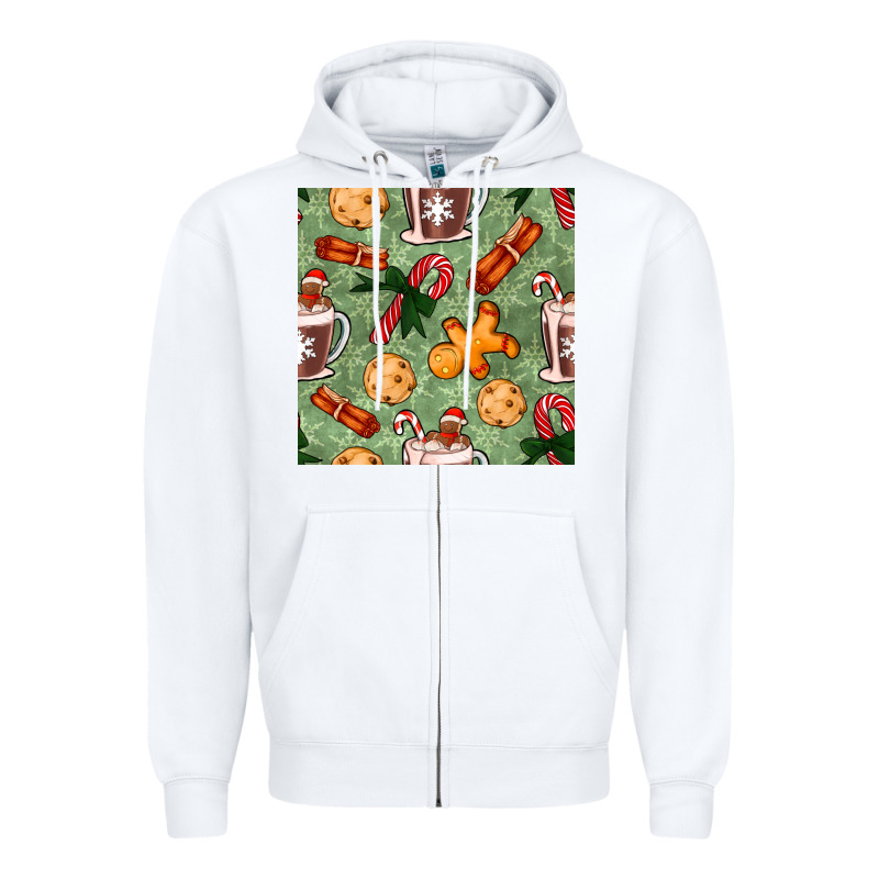 Christmas Hot Chocolate And Cookies Seamless Pattern Zipper Hoodie by BundleAndBundleShop | Teevron