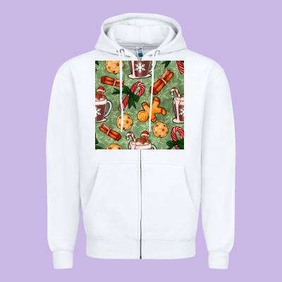 Christmas Hot Chocolate And Cookies Seamless Pattern Zipper Hoodie Designed By Bundleandbundleshop