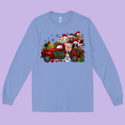Christmas Farm Animals Truck Long Sleeve Tee Designed By Racoondesign