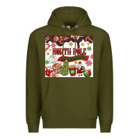 Army Green North Pole Hot Chocolate christmas Premium Hoodie - MaliasSmallBusiness