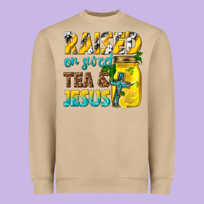 Raised On Sweet Tea And Jesus Heavyweight Sweatshirt Designed By Texasbilliewilder