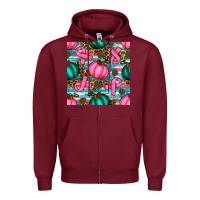 Burgundy breast cancer awareness with pumpkins seamless pattern Zipper Hoodie - BundleAndBundleShop