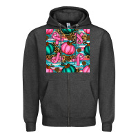 Charcoal Heather breast cancer awareness with pumpkins seamless pattern Zipper Hoodie - BundleAndBundleShop