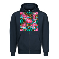 Navy breast cancer awareness with pumpkins seamless pattern Zipper Hoodie - BundleAndBundleShop