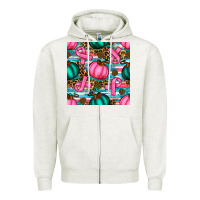 Oatmeal Heather breast cancer awareness with pumpkins seamless pattern Zipper Hoodie - BundleAndBundleShop