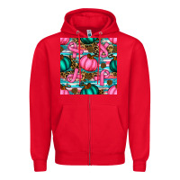 Red breast cancer awareness with pumpkins seamless pattern Zipper Hoodie - BundleAndBundleShop