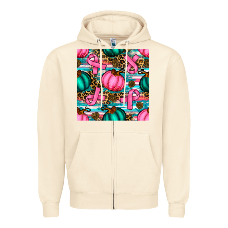 Breast Cancer Awareness With Pumpkins Seamless Pattern Zipper Hoodie by BundleAndBundleShop | Teevron