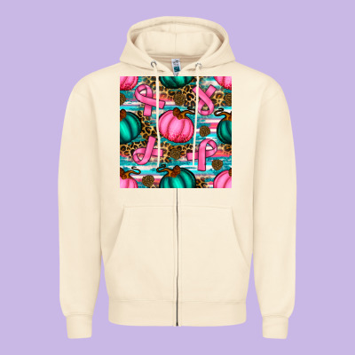 Breast Cancer Awareness With Pumpkins Seamless Pattern Zipper Hoodie Designed By Bundleandbundleshop