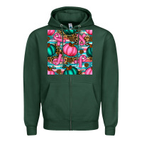 Sports Green breast cancer awareness with pumpkins seamless pattern Zipper Hoodie - BundleAndBundleShop