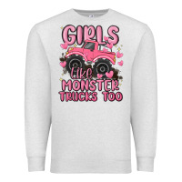 Oatmeal Heather girls like monster trucks too Premium Sweatshirt - MaliasSmallBusiness