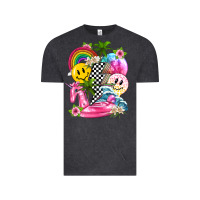 Vintage Black summer smile face and beach vibes with rainbow tbw Vintage Tee - texasbilliewilder