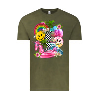 Vintage Olive summer smile face and beach vibes with rainbow tbw Vintage Tee - texasbilliewilder