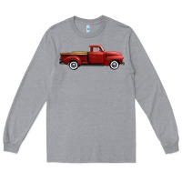 Heather Grey western red truck right side view Long Sleeve Tee - FaDigitalArtStudio