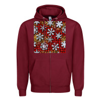 Burgundy christmas snow crystals with plaid seamless pattern Zipper Hoodie - BundleAndBundleShop