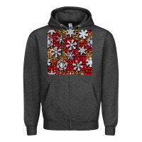 Charcoal Heather christmas snow crystals with plaid seamless pattern Zipper Hoodie - BundleAndBundleShop