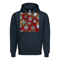 Navy christmas snow crystals with plaid seamless pattern Zipper Hoodie - BundleAndBundleShop